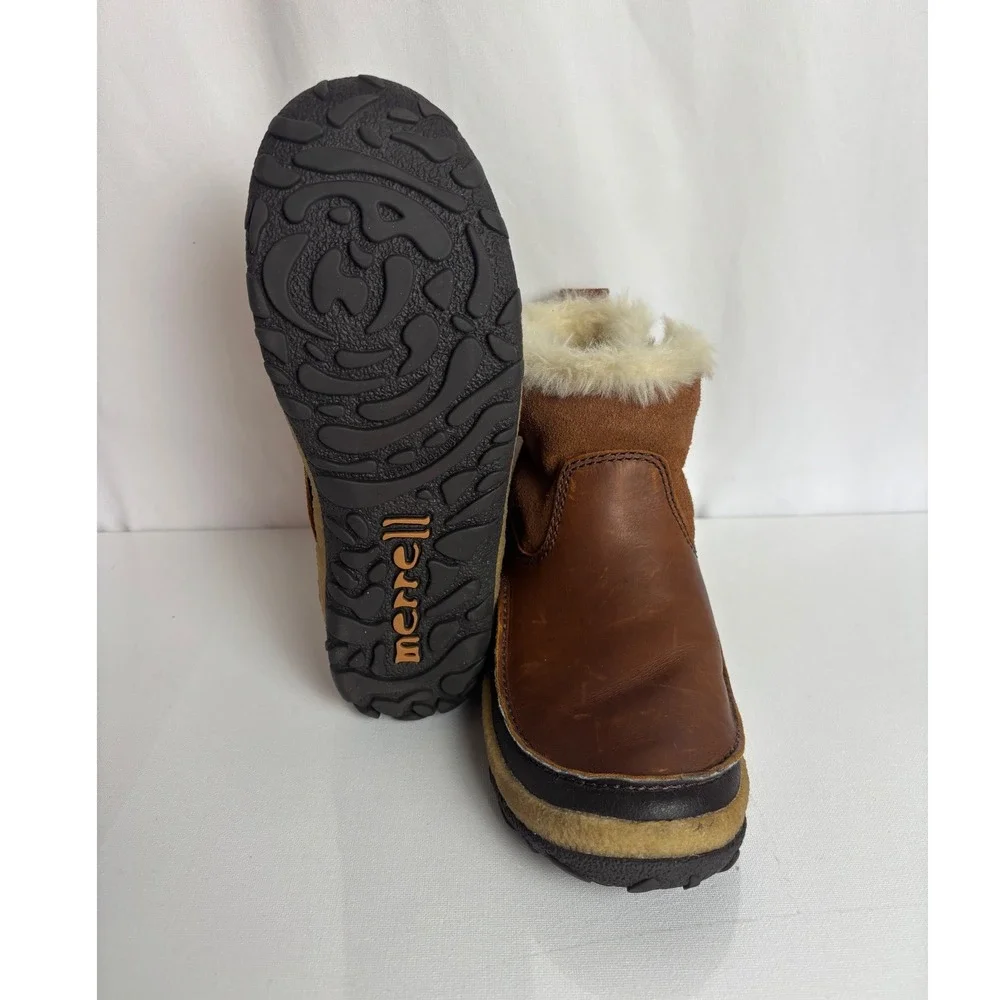 Merrell M Select DRY Brown Leather Suede Faux Fur Waterproof Boots  Womens 7.5